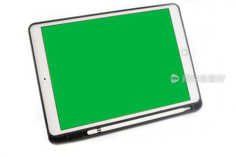 Isolated white background with tablet computer green screen